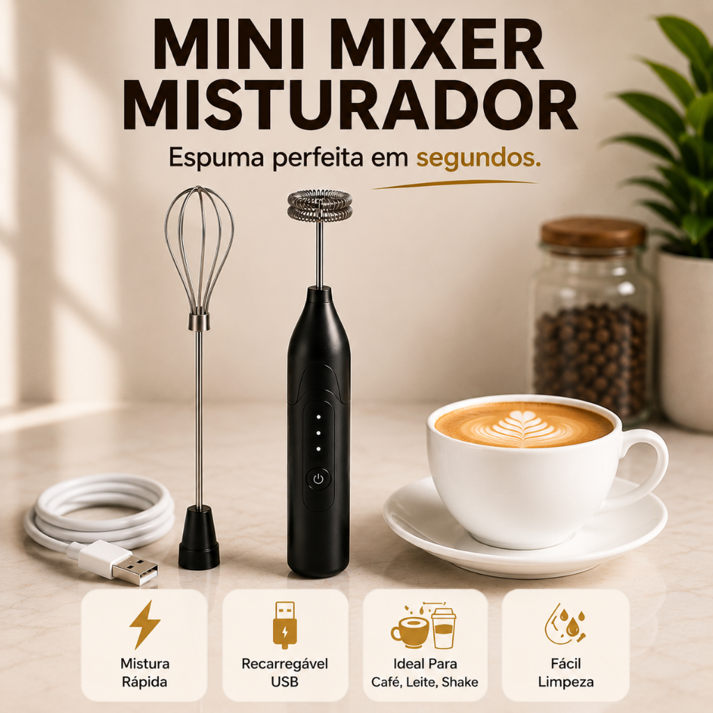 Mini Mixer Portatil Misturador Bebidas Espumador Leite Batedor Café Ovo USB Recarregável Cozinha Bivolt