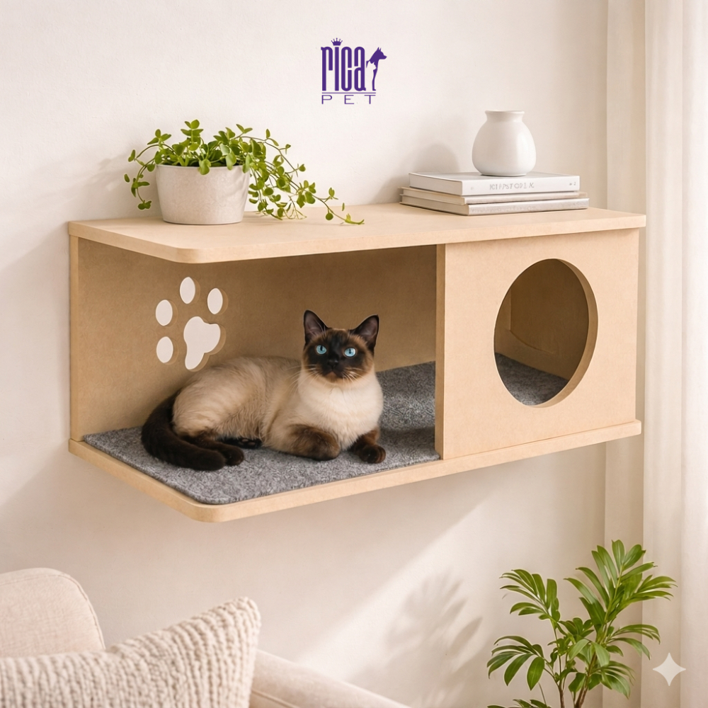Playground Gato Nicho Grande Cinza Resistente Parede E Chão Madeira Arranhador Suspenso Acolchoado