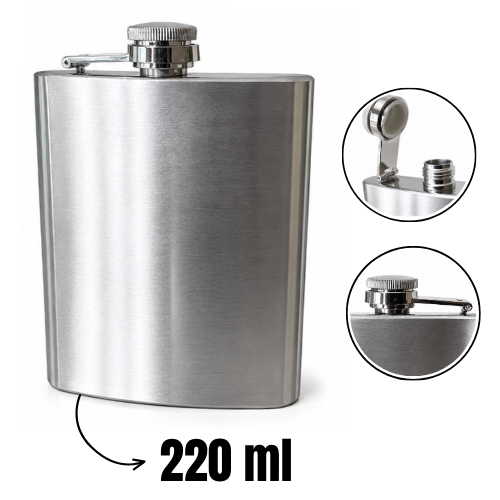Cantil de Bolso Aço Inox 220ml Porta Bebida Tampa Antivazamento