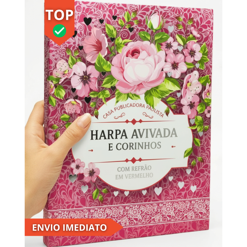 Harpa Avivada e Corinhos Letra Gigante Capa Dura Floral Pink | 640 Hinos + Corinhos | CPP Original