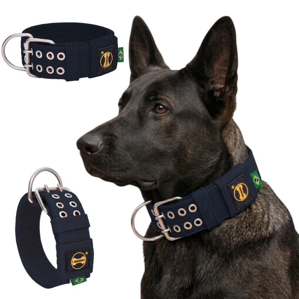 Coleira Azul Marinho Tradicional Labrador Alabai Pit Monster Bull Terrier Dobermann Cachorro Pet Dog