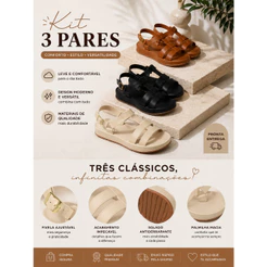 KIT 3 Pares Sandália Papete Plataforma Feminina Adulta Confort Lançamento