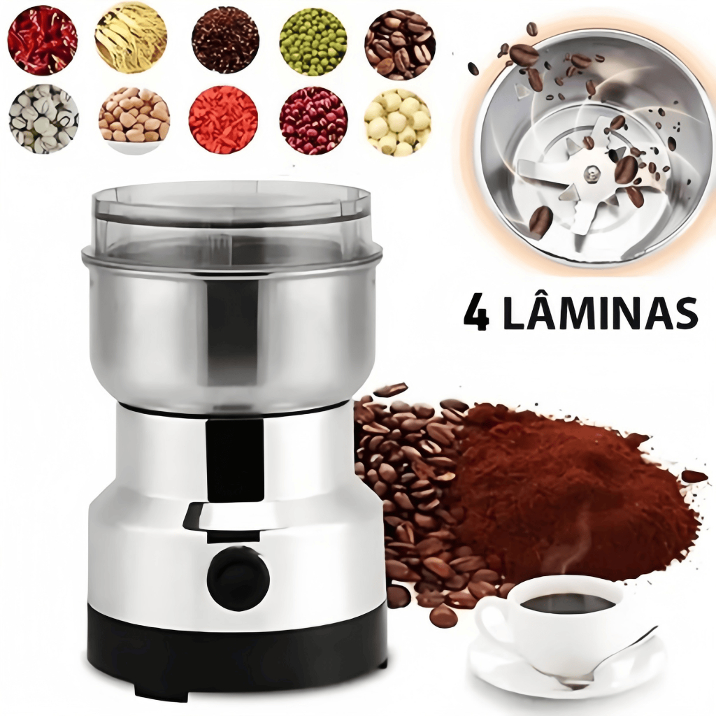Moedor Multifuncional de Café e Especiarias 110V com Design em Aço Inoxidável 4 Lâminas