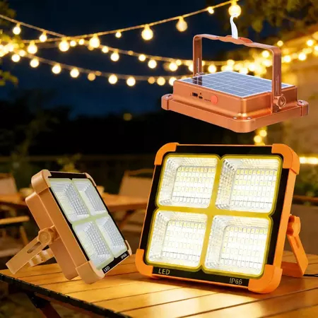 Luz de Emergência Recarregável Super Brilhante, Lanterna Solar com Placa Integrada para Apagão, Garagem, Oficina, Acampa