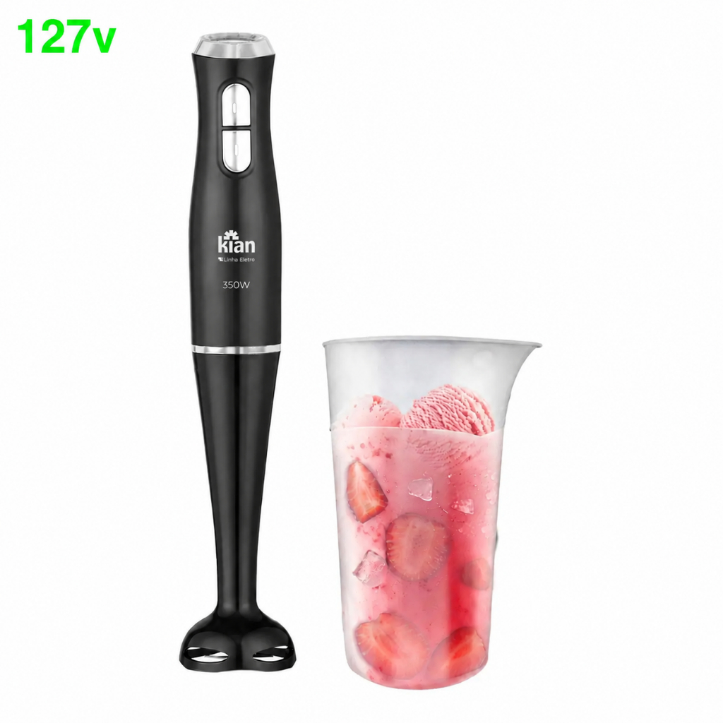Mixer Elétrico Kian 350 W – Preto | 2 Velocidades | Copo Medidor 700 ml | 127 V | Aço Inox
