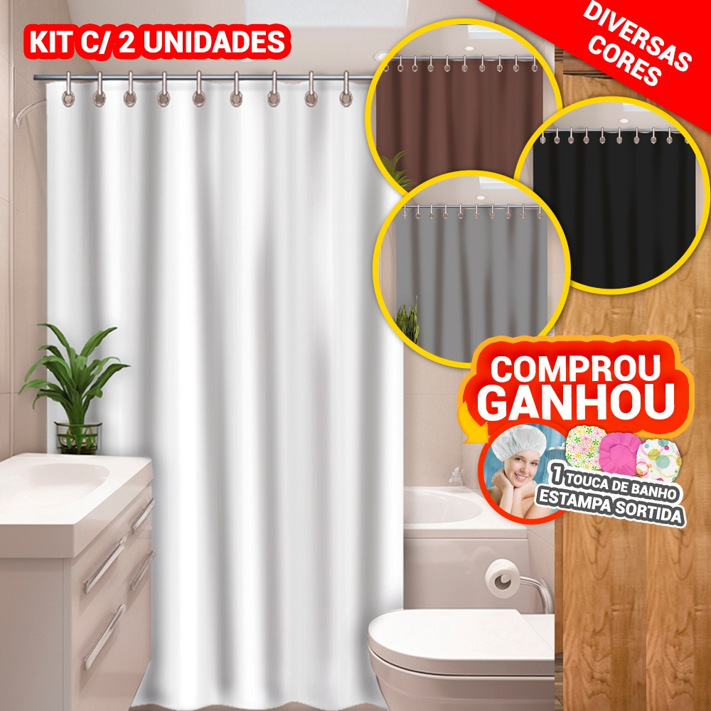 Cortina Para Box de Banheiro Vinil Lisa Moderna Impermeável Com Ganchos Anti-Mofo