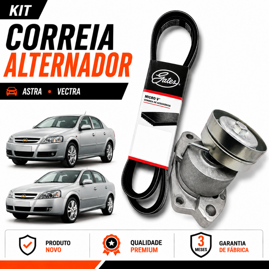 Imagem Kit Correia Alternador + Tensor Chevrolet Vectra 2.2 8v Astra 1.8 8v 2.0 8v 1998 1999 200 2001 2002