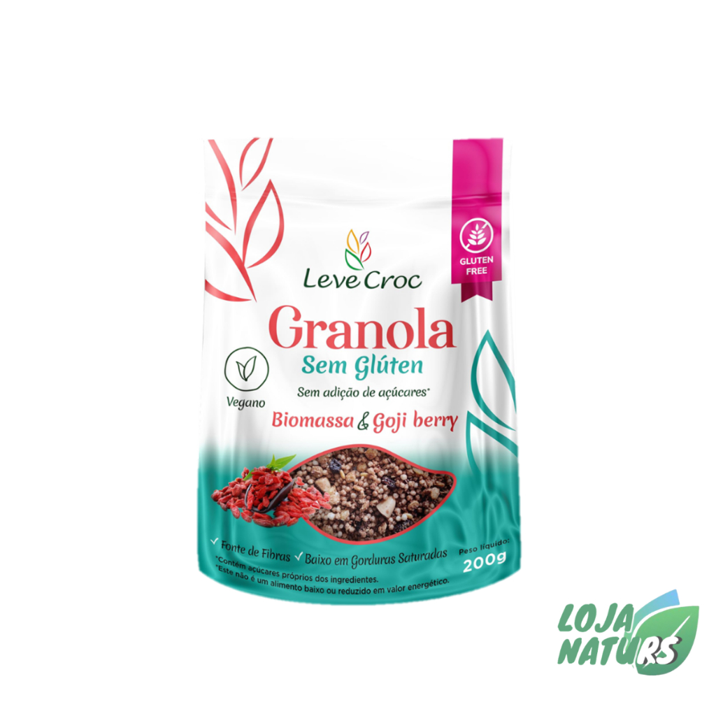 Granola de Biomassa e Goji Berry Sem Glúten Sem Açúcar Vegana 200g - Leve Croc