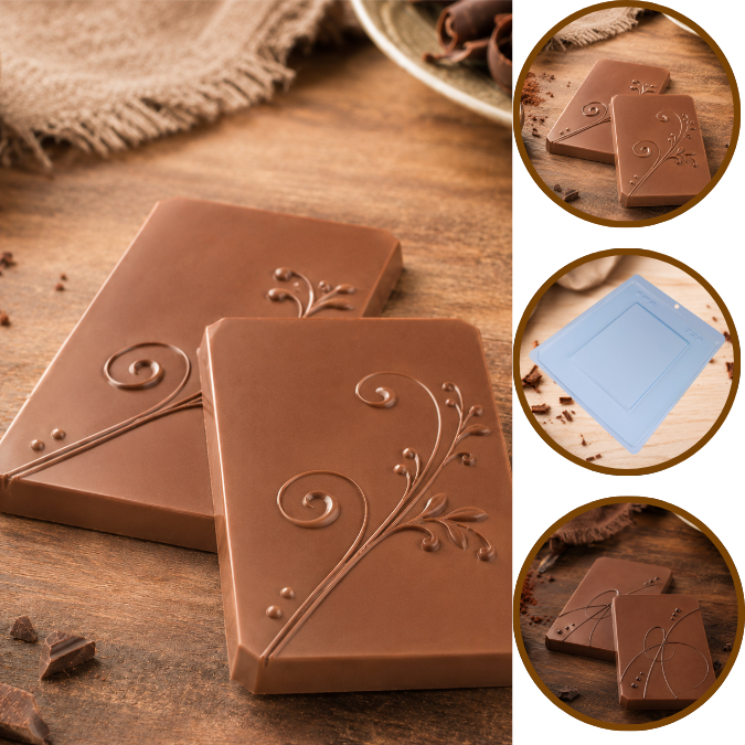 1~10 FORMA SIMPLES PLACA LISA CÓD.:726 (E1) EM ACETATO BWB PARA BOMBOM E DOCES DE CHOCOLATE, CONFEITARIA PÁSCOA.(CHOCO)