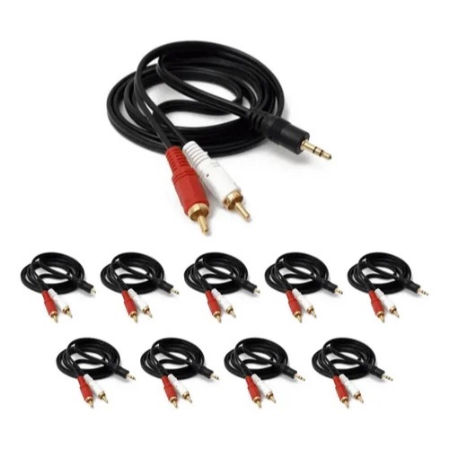 Kit 10 Cabo Auxiliar P2 Macho X Rca Macho Audio 1.5m P/ Som / Tv /Home Theater Audio Video 4.9 410