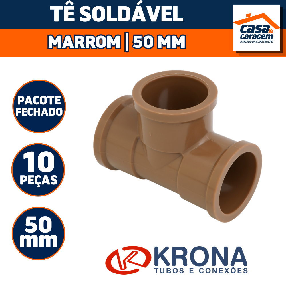 Kit Com 10 Te Soldável 50mm Conexão Hidráulica 458 Krona