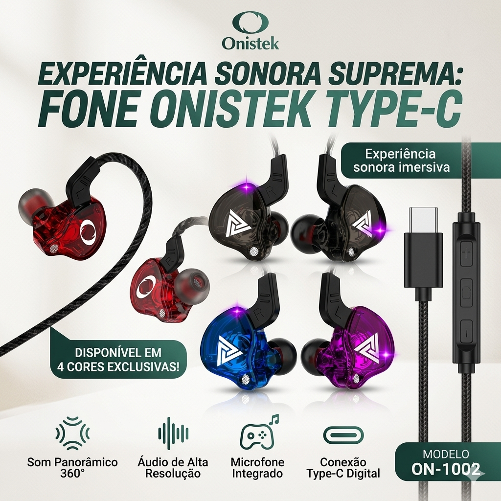 Fone Gamer USB-C com Microfone Som Estéreo Grave Potente Para Celular ON1002 Intra Auricular