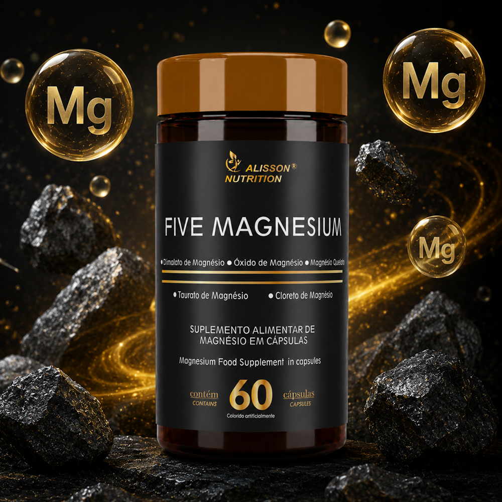 Five Magnesium 5 Magnésio Óxido Taurato Quelato Bisglicinato Cloreto 60 cápsulas
