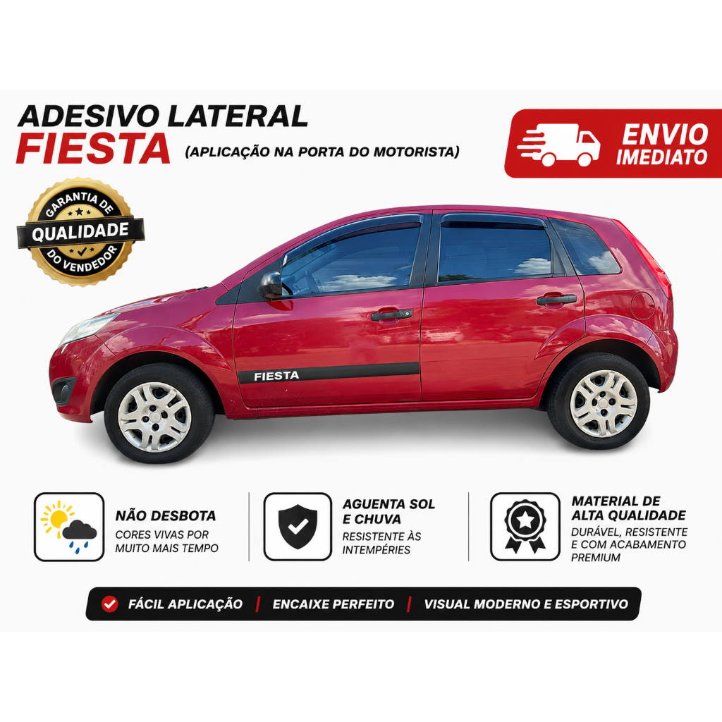 Kit 2 Adesivos Friso Lateral Fiesta 2003 a 2013 Vinil Automotivo Fácil aplicação ENVIO IMEDIATO