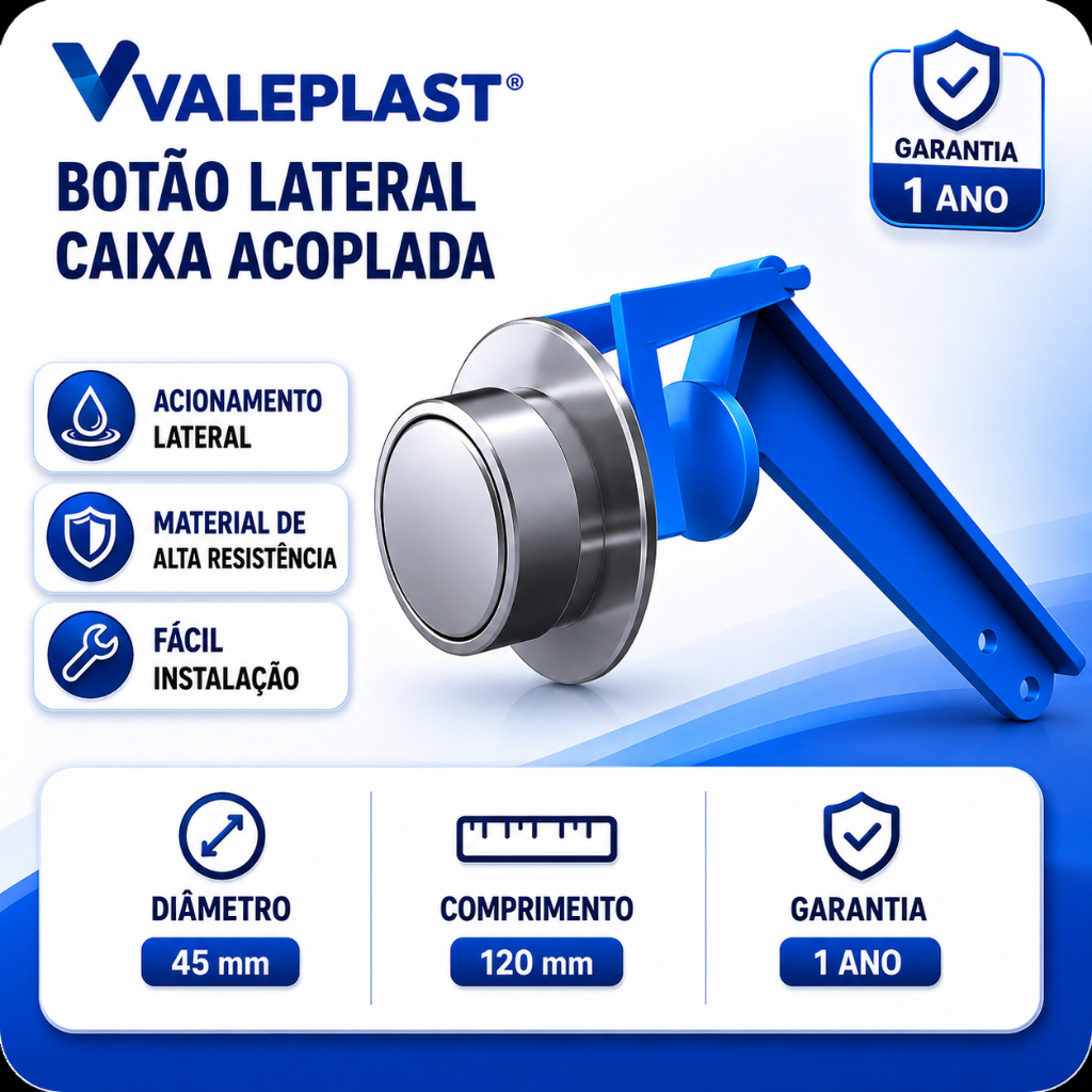Botão de Acionamento Lateral para Caixa Acoplada Universal Cromado 12mm Valeplast