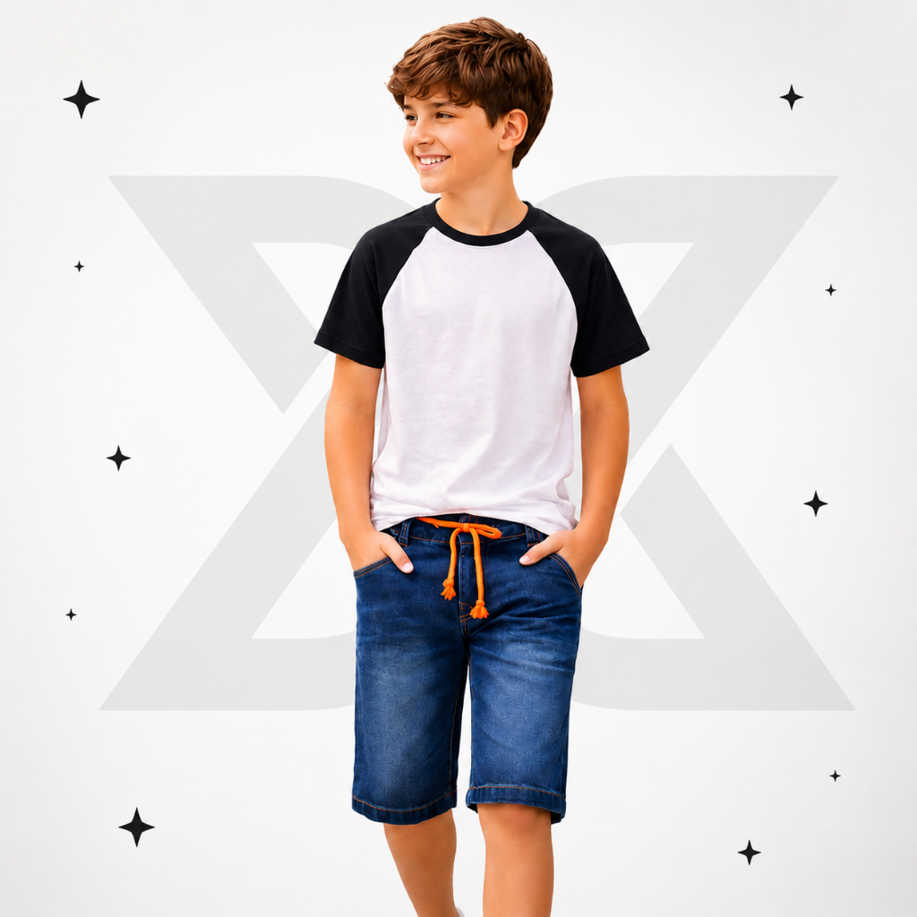 Bermuda Jeans Infantil Masculina Stretch Premium Juvenil 10-16 Anos