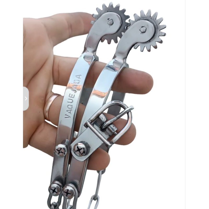 espora cavalo vaquejada montaria inox vaquejada serrilhada original+ par de correia