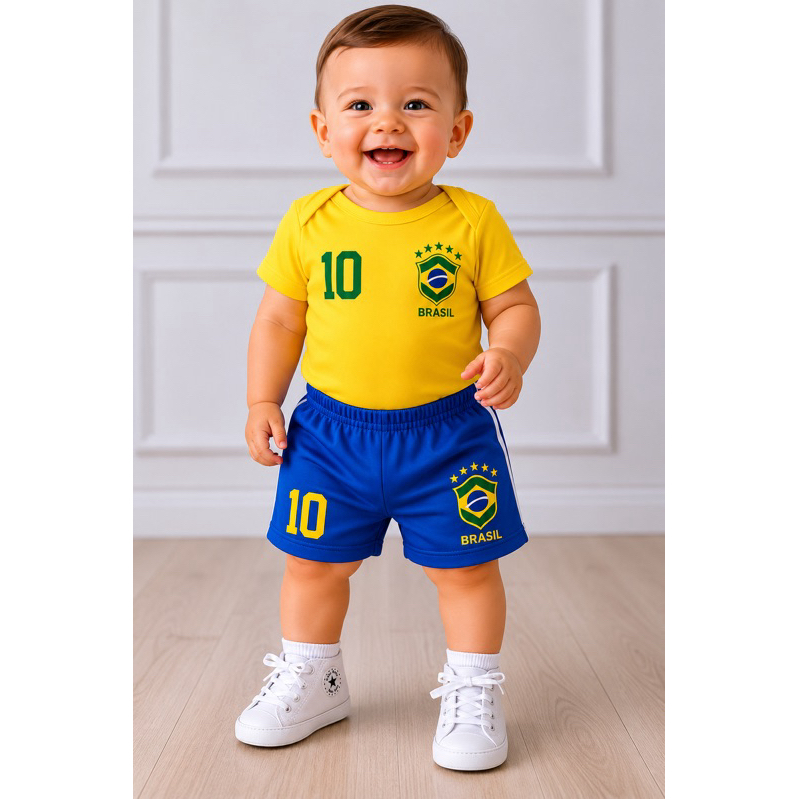 Conjunto Body de bebê e shorts - 100% algodão - Brasil - body festa - aniversário - passeio