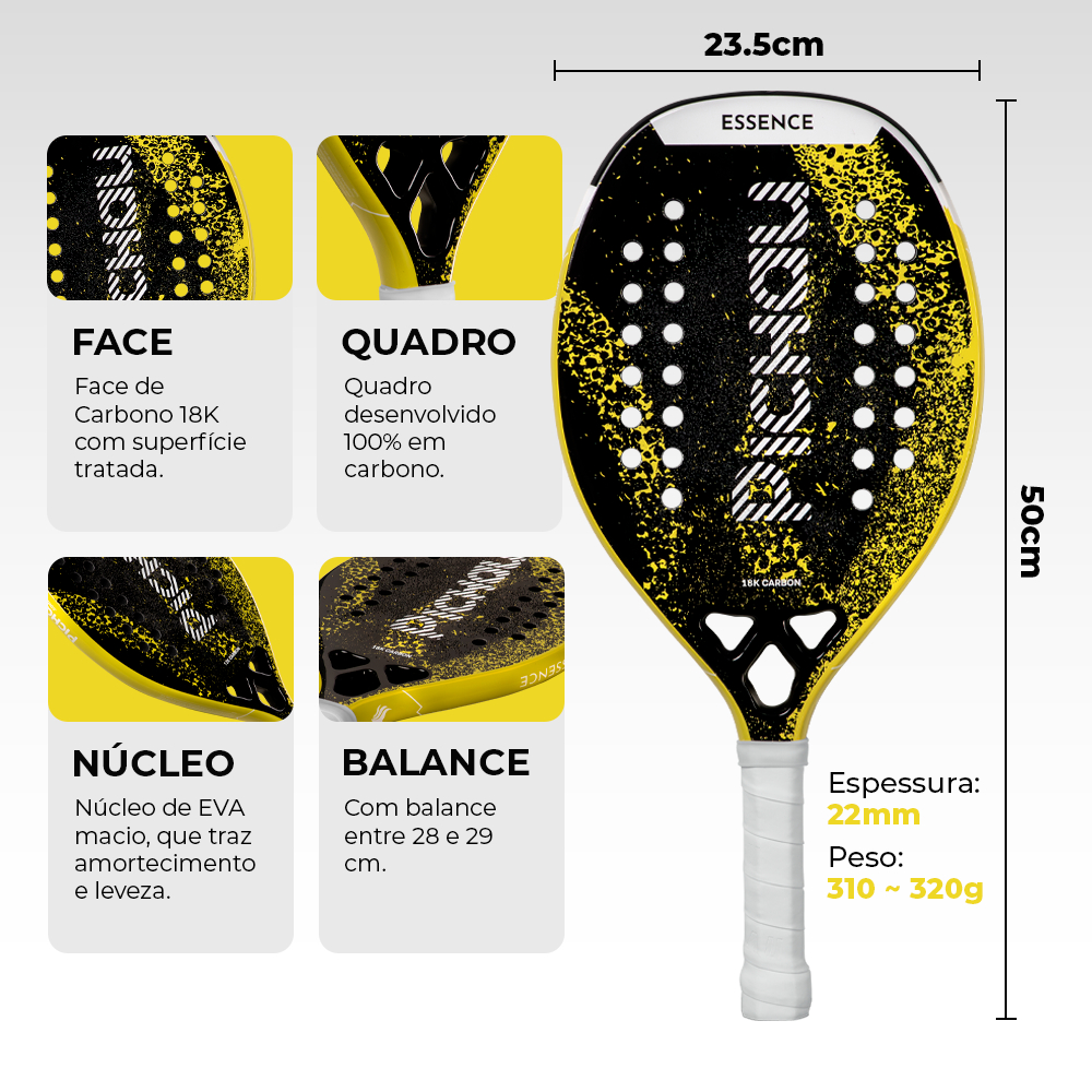Raquete de Beach Tennis Pichau Golden Cove 18K Carbon 28 Furos, PES-RKT18-GLD · foto 2