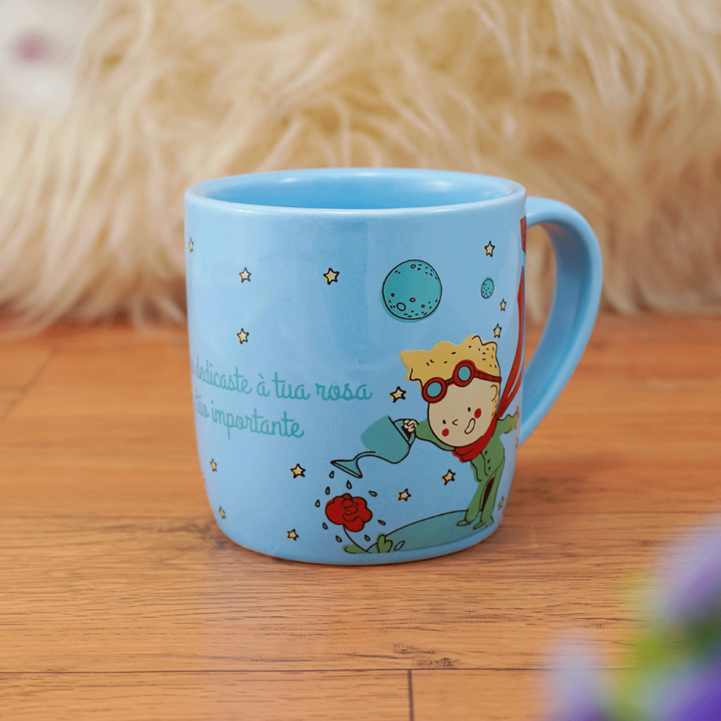 Caneca Porcelana 350ml Club Pequeno Príncipe Café Chá Cappuccino Azul Celeste