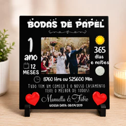 Azulejo Personalizado Bodas de Papel – 1 Ano de Casados com Foto e Nome