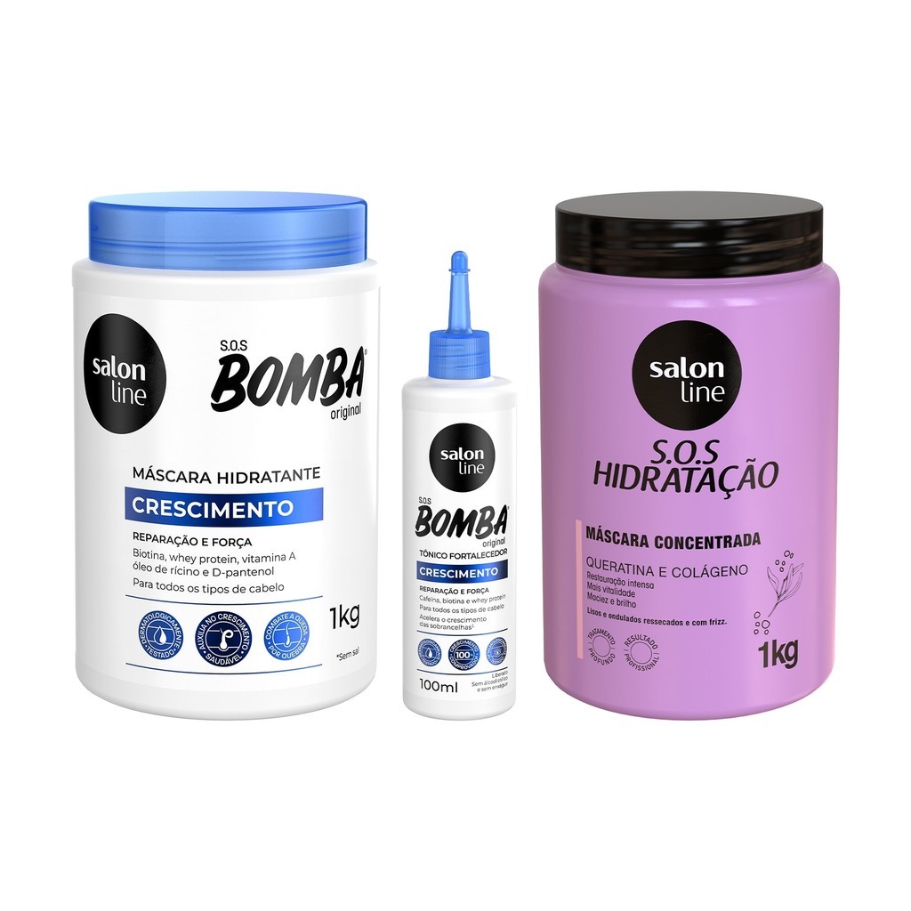 Kit com 2 Máscaras de Hidratação + Tônico Fortalecedor Salon Line