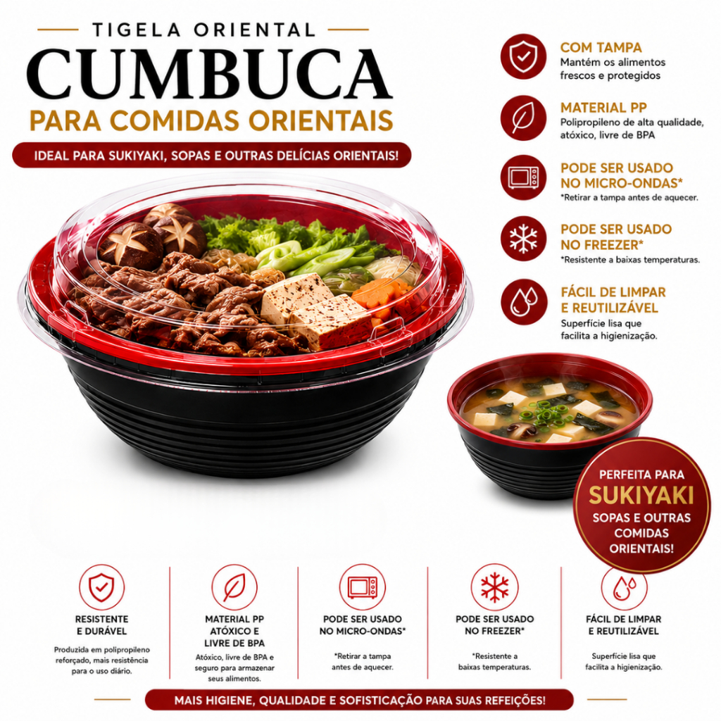 Kit 50 Tigela Oriental Bowl Com Tampa 700ml e 850ml Cumbuca Sopa Udon Yakisoba Sukiyaki Missoshiro
