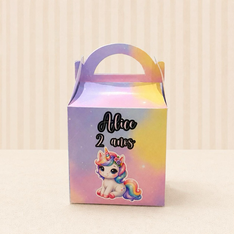 Kit Caixa Maleta Unicórnio Personalizada | Lembrancinha Festa Infantil | Kit Festa de Aniversário Personalizada