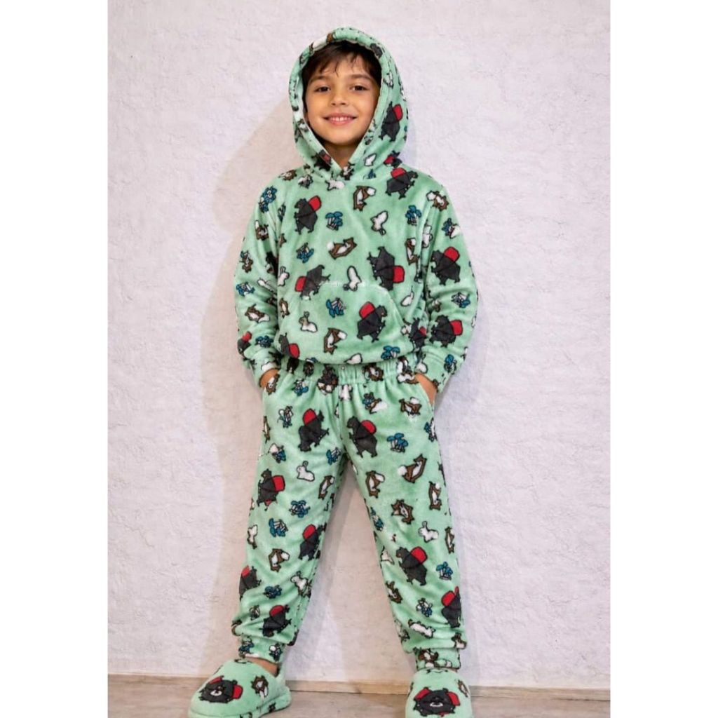 Pijama Infantil juvenil menino e menina Inverno Soft Fleece Estampa Lua e Estrelas Conjunto Quentinho Menino e menina