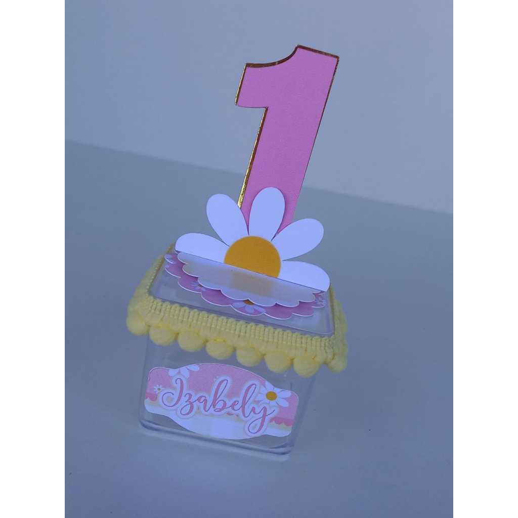 Caixinha Acrílica e Apliques 3d MARGARIDAS-JARDIM DAS MARGARIDAS-Personalizado nome e idade-Lembrancinha-Festa