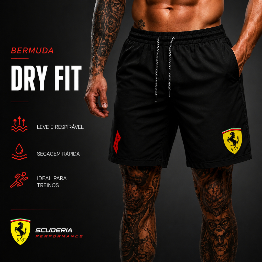 Bermuda Masculina elastano modelo academia - F1/Ferr_ari - Esportivo Ideal para lazer corridas e esportes