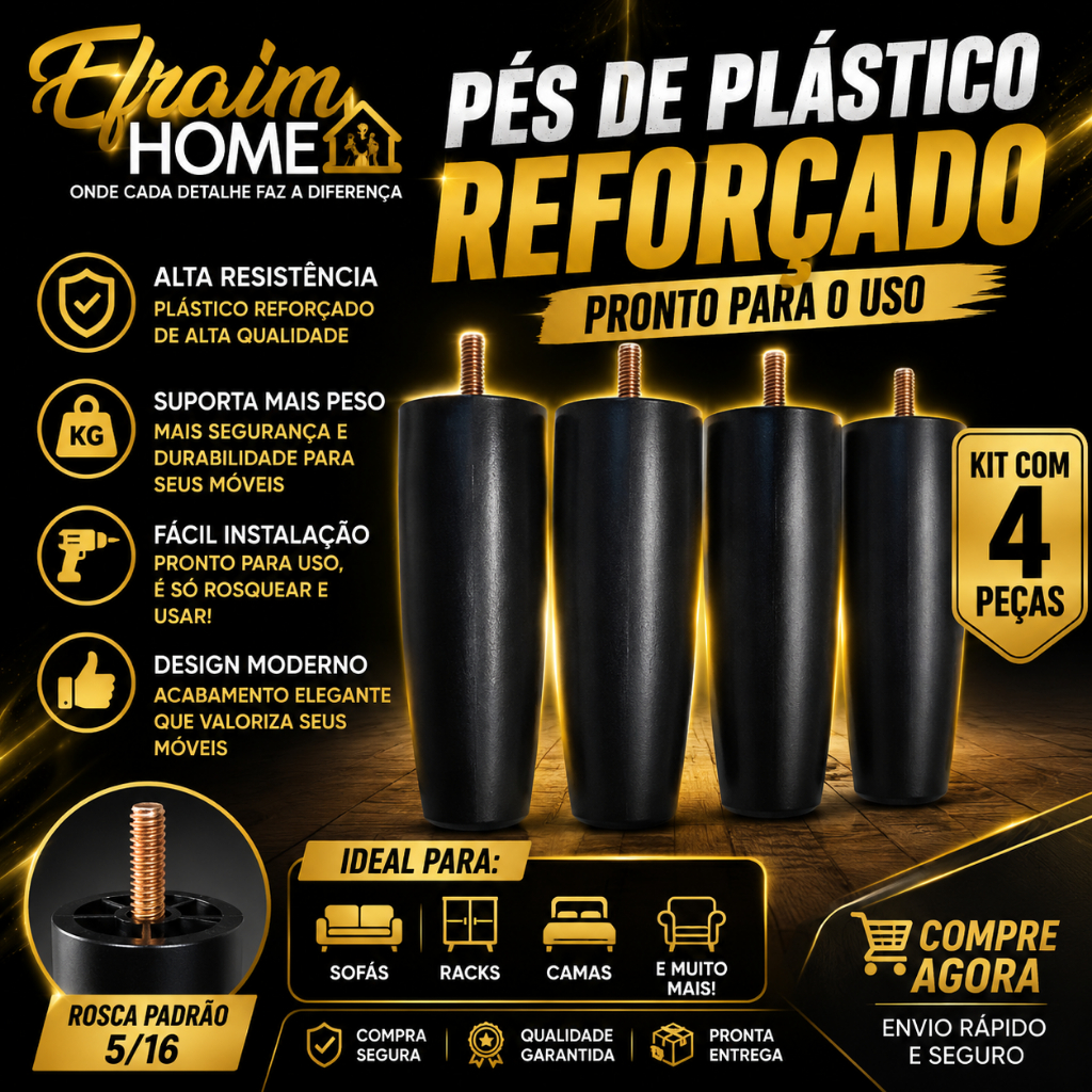 Kit Até 12 Pés Cama Box 12cm Com Parafuso Pezinho Plástico Reforçado Universal