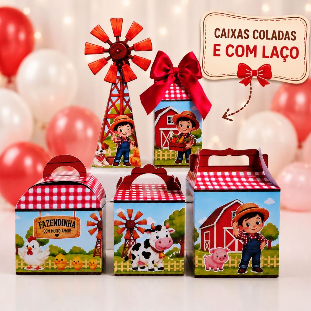 Kit Caixas FAZENDINHA Menino/Caixinhas Personalizadas + Brinde/Lembrancinha Para Festa Infantil