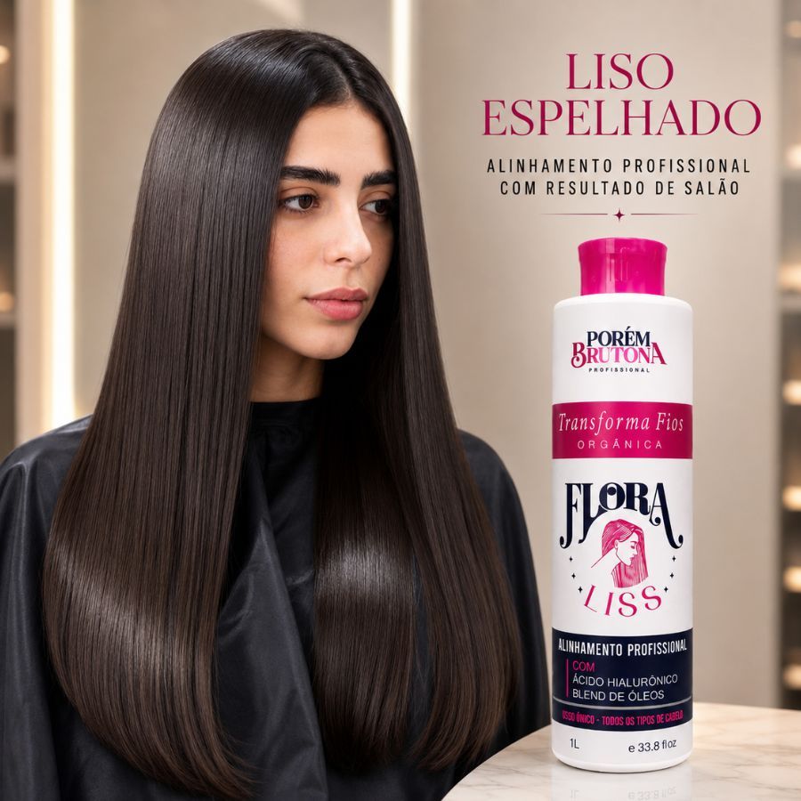 Progressiva Flora Liss Orgânica 1L – Alinhamento Capilar Sem Frizz Com Ácido Hialurônico | Liso Perfeito e Brilho Espelh