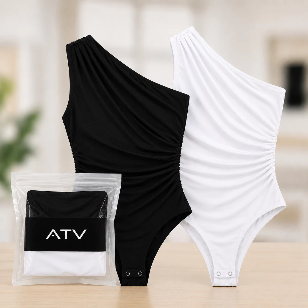 KIT 2 Body Feminino Um Ombro Body Drapeado Elegante Body Feminino Manga Mula Body Feminino Estiloso