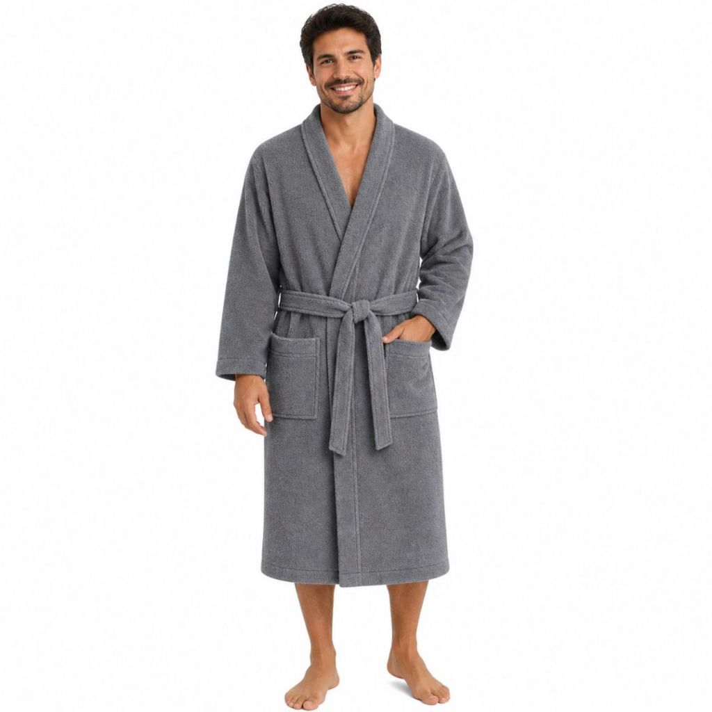 Roupão De Banho Masculino Feminino Cinza Tecido Atoalhado 100% Poliéster