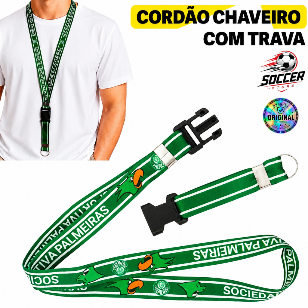Cordão Chaveiro Palmeiras Lanyard Pescoço Oficial Original Trava Mochila Argola Presente