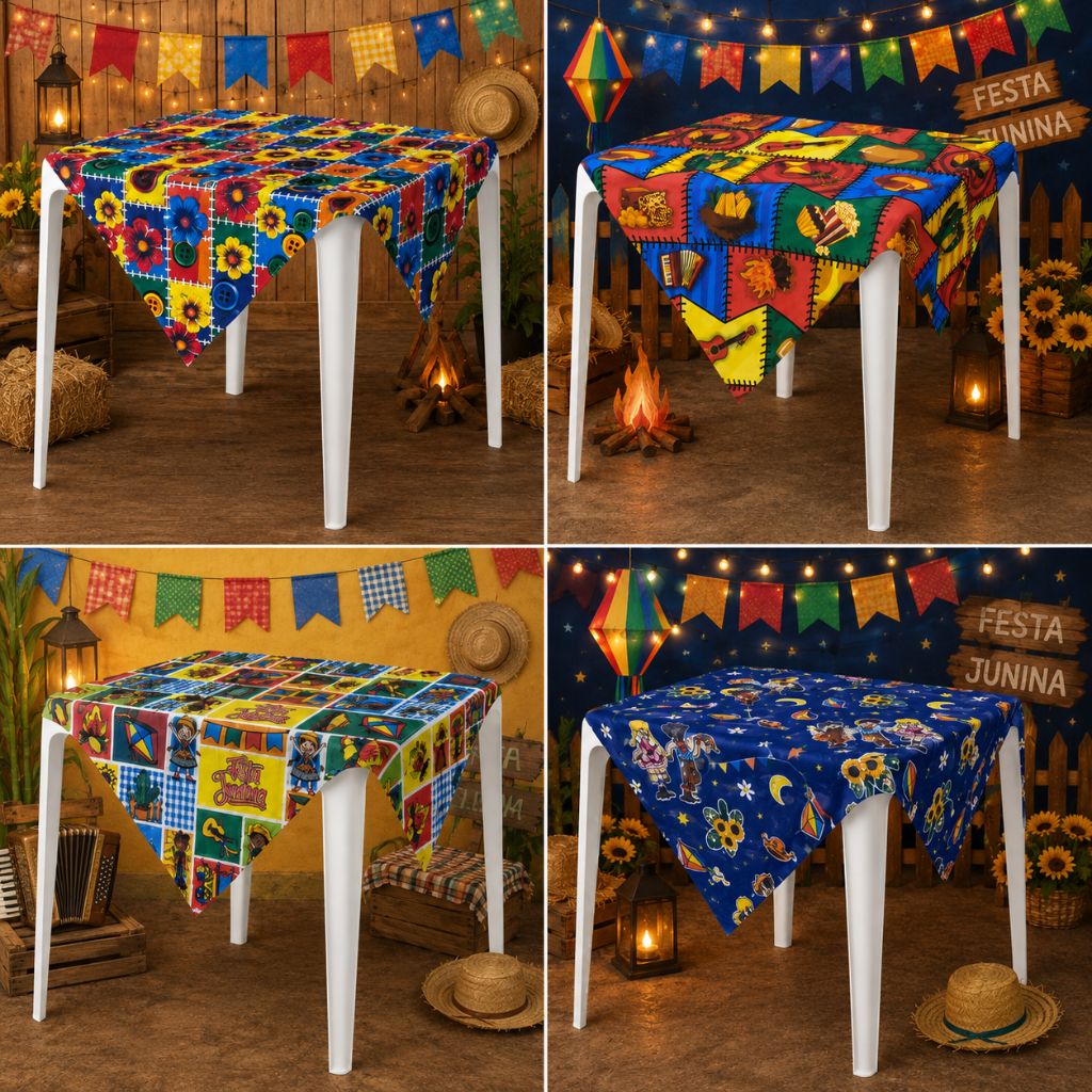 Kit 4 a 20 Toalhas de Mesa Cobre Manchas TNT Festa Junina 70x70cm Forro Decoração Aniversário Arraia