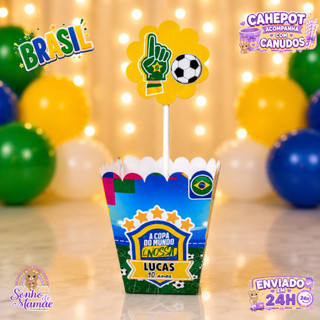 Cachepot futebol/brasil/lembrancinhas de mesa/ Lembrancinha festa de aniversário