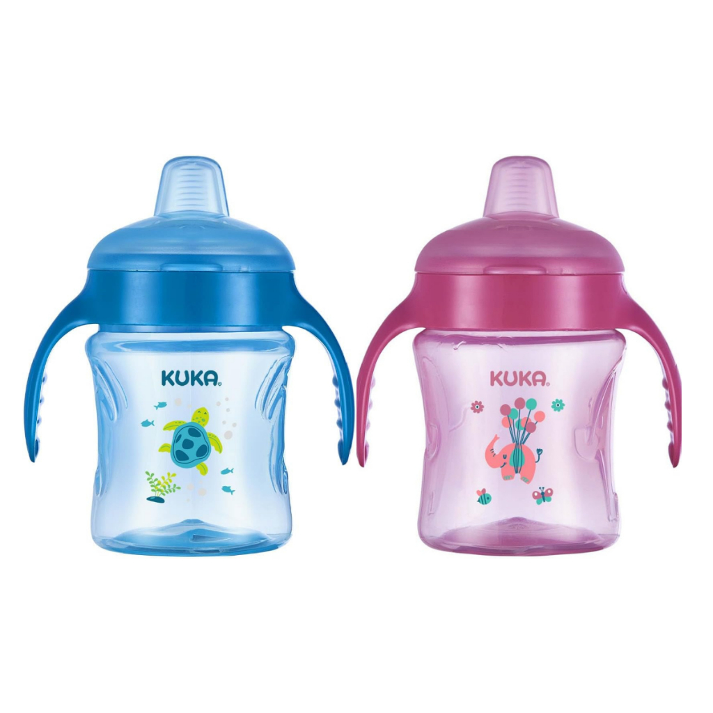 Copo Caneca Treinamento Antivazamento Bico De Silicone Kuka 200ml +6m Azul e Rosa