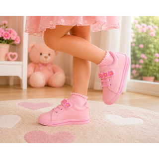 Tênis Infantil Menina Rosa Encanto Flores Conforto Escolar