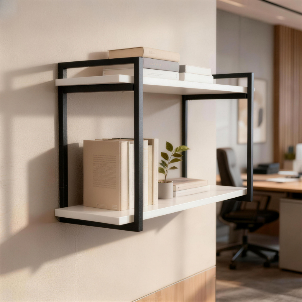 Prateleira Industrial Suspensa Organizador 2 Níveis MDF 60cm Suporte Preto