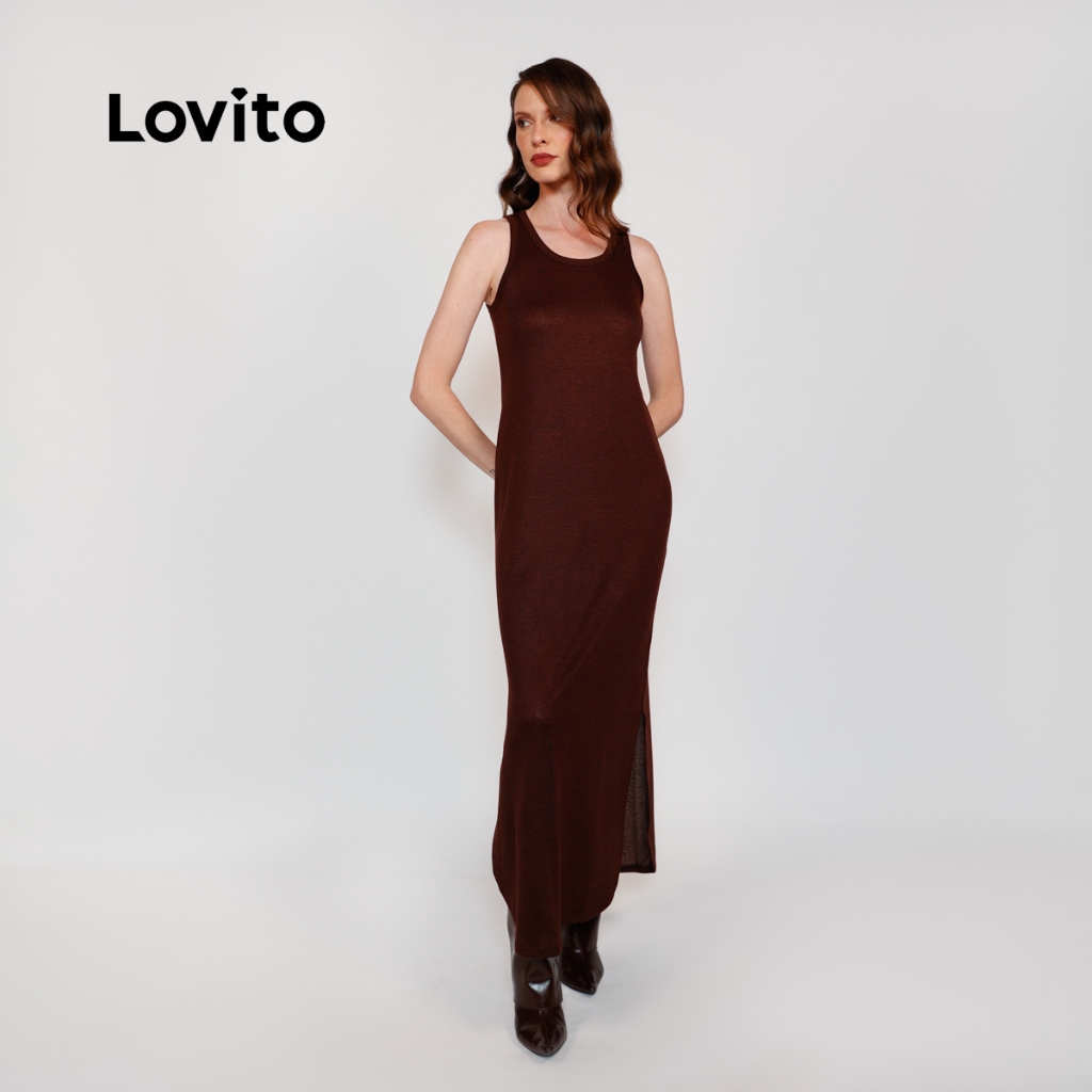 Lovito Vestido Feminino Básico Malha Tricot DRB18261856 · foto 2