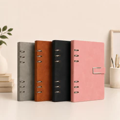 Caderno Fichário A5 PU Premium Elegante Capa Aveludada 119 Folhas Pautadas Planner Faculdade Estudo