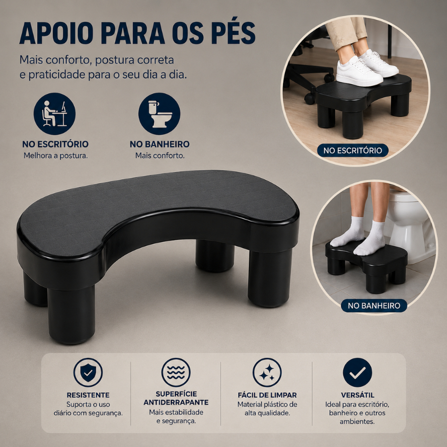 Banquinho Apoio De Pe Banheiro Cocoras Ergonomico Melhora Saude Intestinal Desmontavel Preto