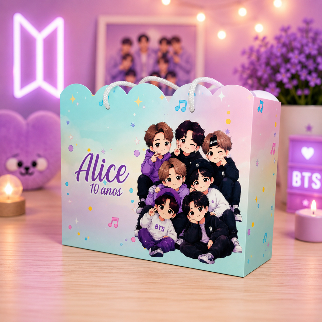 Sacolinha Personalizada PEGUE E MONTE BTS Lembrancinha Festa sacolinha surpresa bts festa infantil