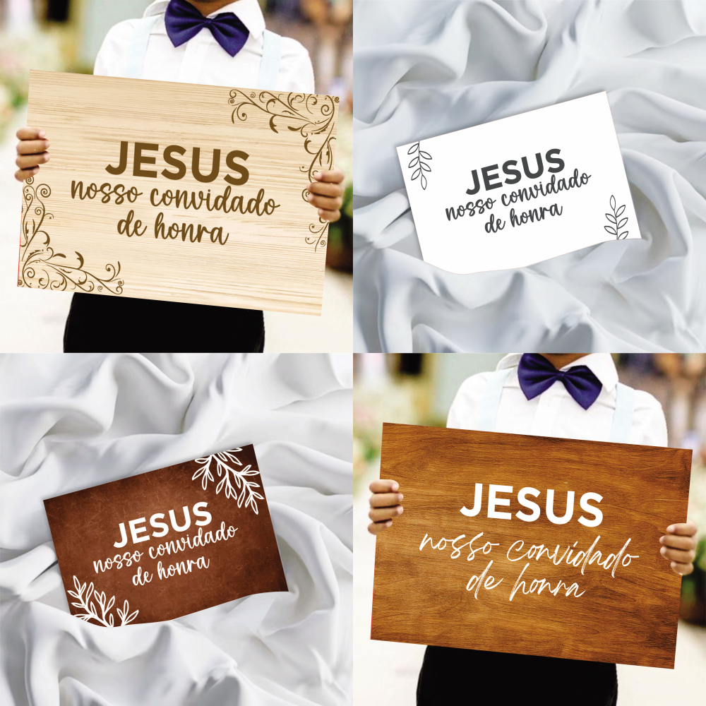 Placa De Casamento Jesus Nosso Convidado de Honra  - Plaquinha Decorativa Entrada Noiva Noivo Pajem Daminha Cortejo