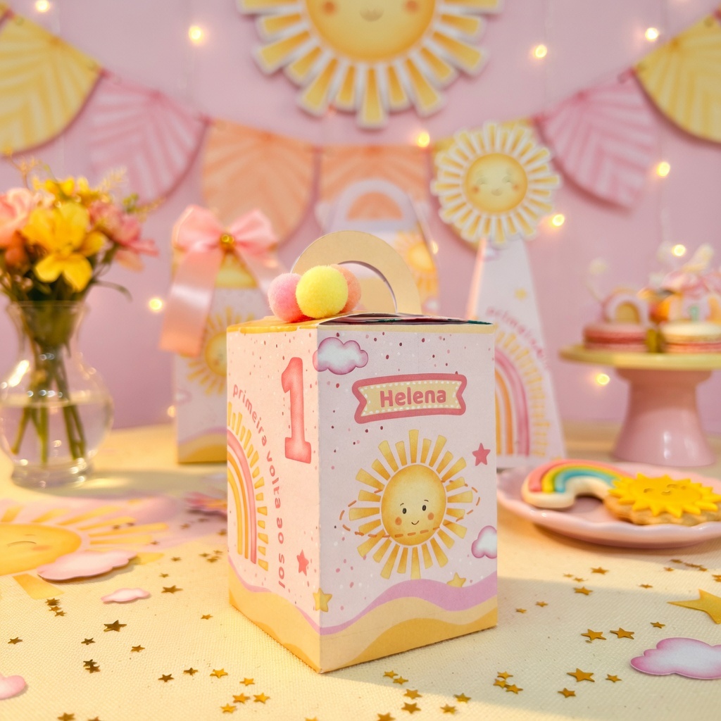 Caixinhas primeira volta ao sol aniversário lembrancinha caixinha milk cone meu raio de sol um ano