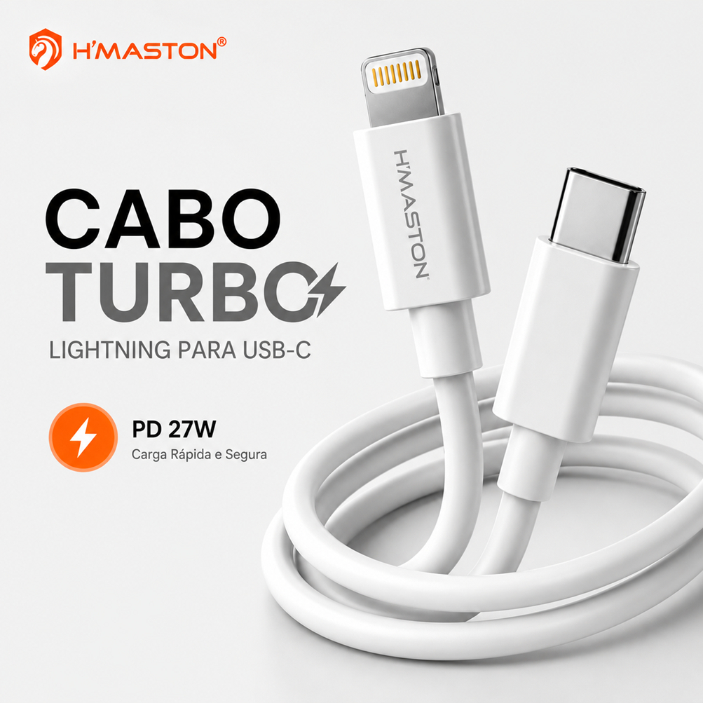 Cabo Carregador Turbo iPhone 27W H'Maston HB16-PD USB-C para Lightning Carregamento Rápido