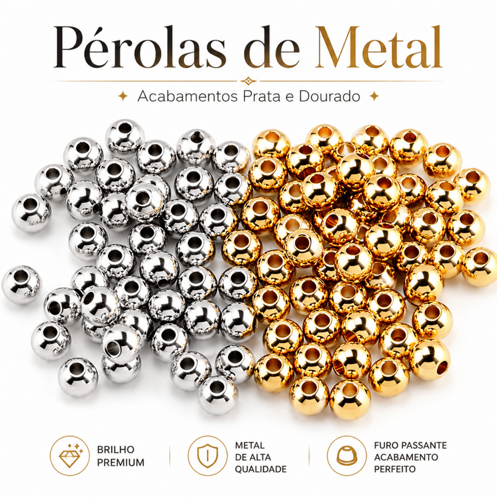 Pérola de Metal Dourado 4MM com Furo Passante Terço Pulseiras DIY Asas da Fé